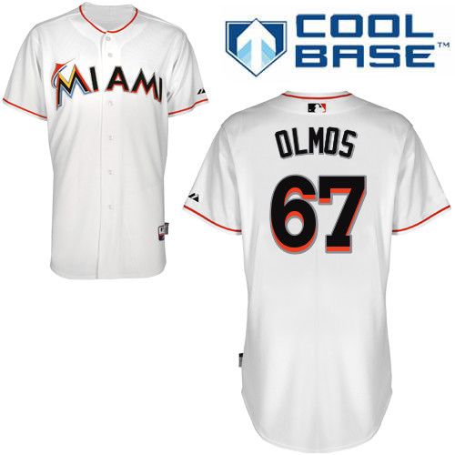 Edgar Olmos #67 MLB Jersey-Miami Marlins Men's Authentic Home White Cool Base Baseball Jersey
